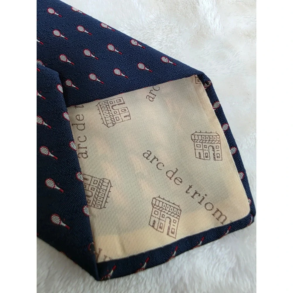 Vintage Sears The Mens Store Arc de Triomphe Navy Tennis Racket Silk‎ Blend Tie